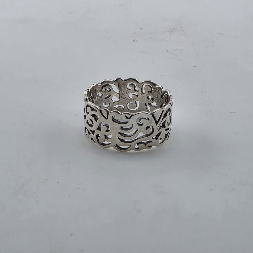 925 Sterling Silver Openwork Band Ring Size 6.75-7 Abstract Wide Filigree Ring - Picture 2 of 7